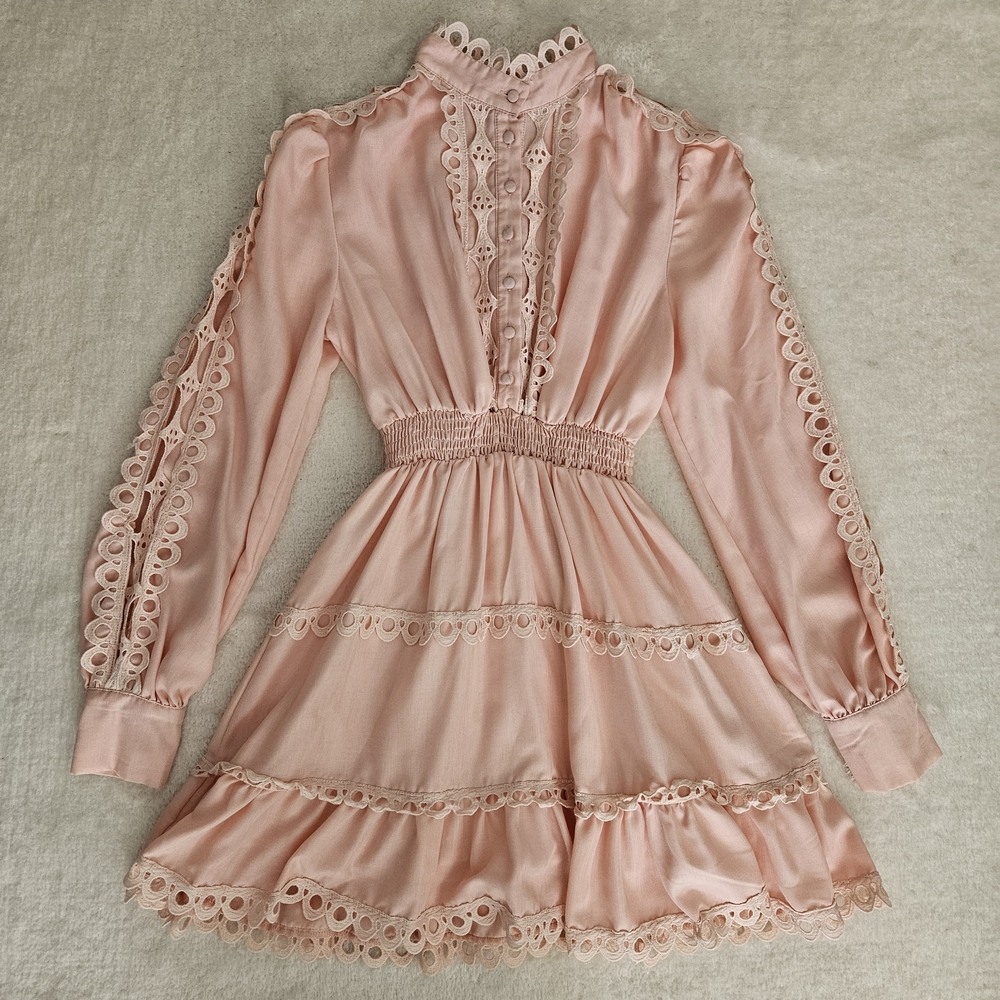 Pink Lace Dress Size S Cottagecore Feminine Coquette Girl Pastel Ruffle Bohemian - Picture 4 of 13